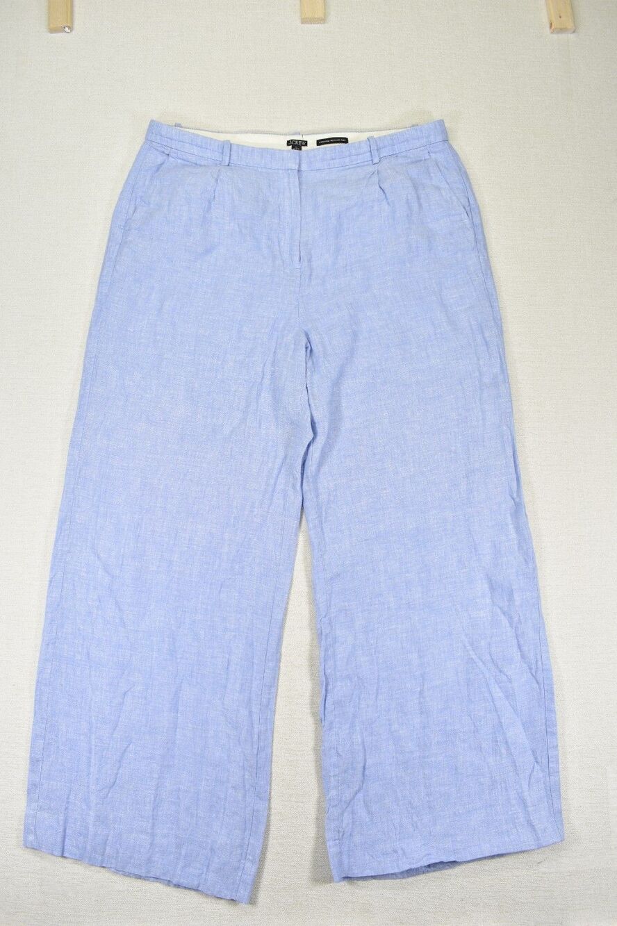 J. Crew Essential Wide Leg Pant 100% Linen Light Blue Trouser Women's Size 16
